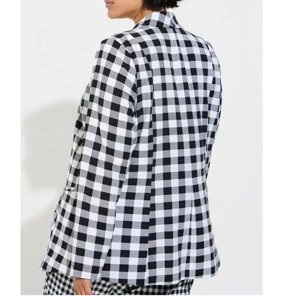 Torrid 5 (5X) Retro Gingham Black/White‎ Plaid Parker Studio Crepe Blazer Jacket